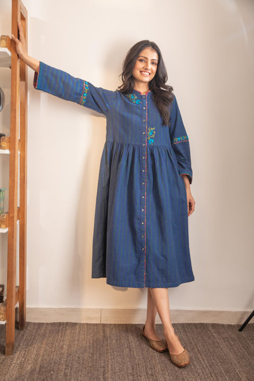 Rangsutra Haveli Blue Crewel Dress