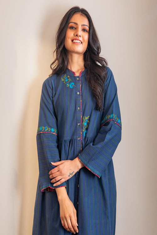 Rangsutra Haveli Blue Crewel Dress