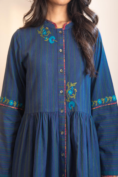 Rangsutra Haveli Blue Crewel Dress