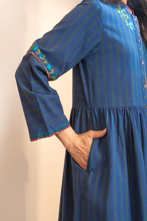Rangsutra Haveli Blue Crewel Dress