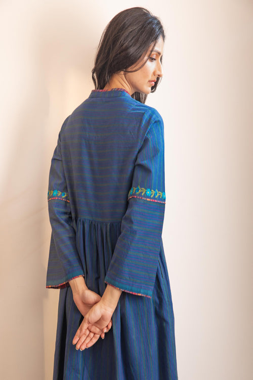 Rangsutra Haveli Blue Crewel Dress