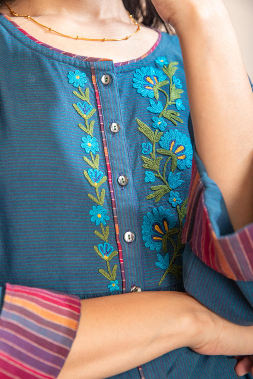 Rangsutra Haveli Crewel Blue Flared Top