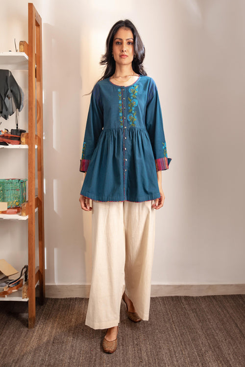 Rangsutra Haveli Crewel Blue Flared Top