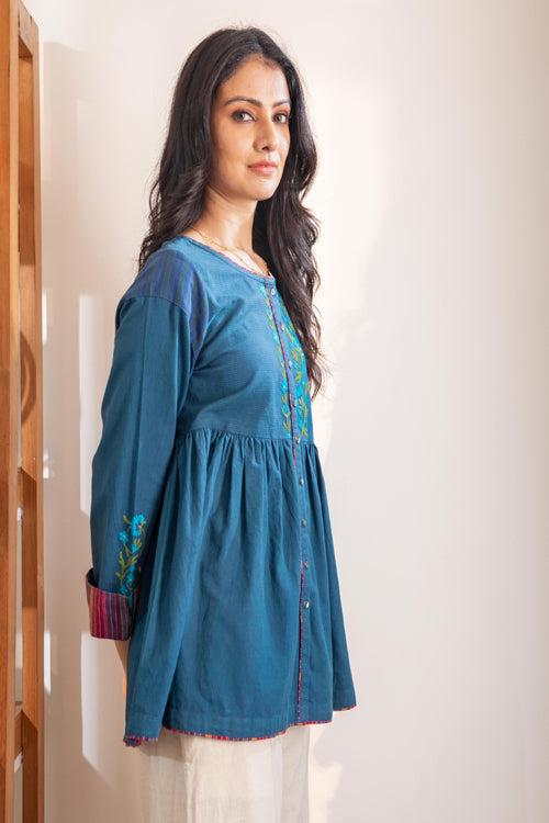 Rangsutra Haveli Crewel Blue Flared Top