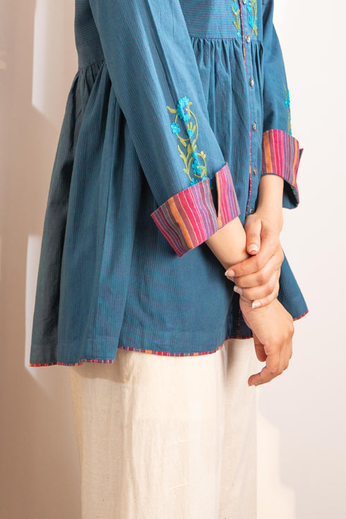 Rangsutra Haveli Crewel Blue Flared Top