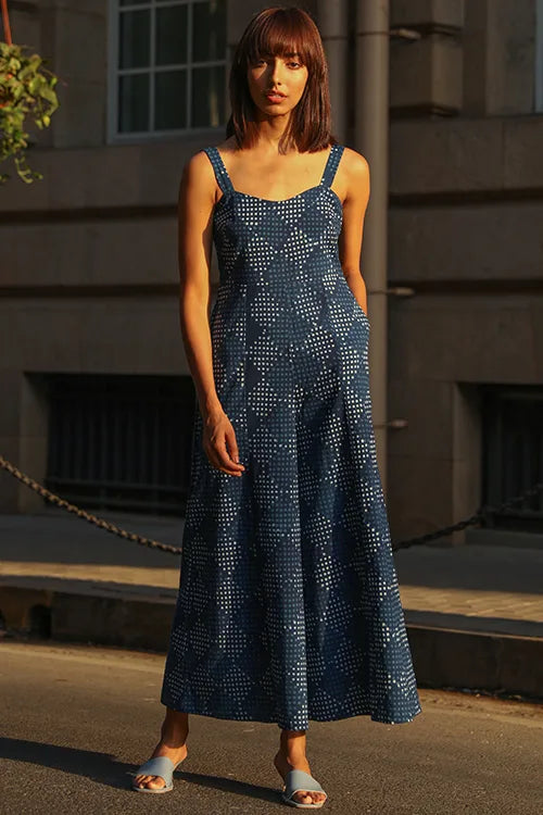 Okhai 'Forget Me Not' Pure Cotton Indigo Sleeveless Jumpsuit