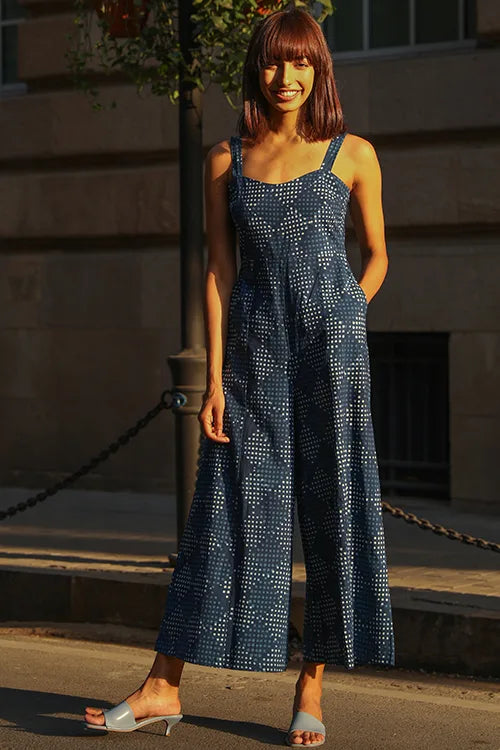 Okhai 'Forget Me Not' Pure Cotton Indigo Sleeveless Jumpsuit