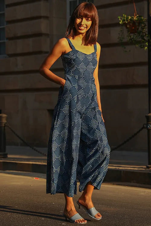 Okhai 'Forget Me Not' Pure Cotton Indigo Sleeveless Jumpsuit
