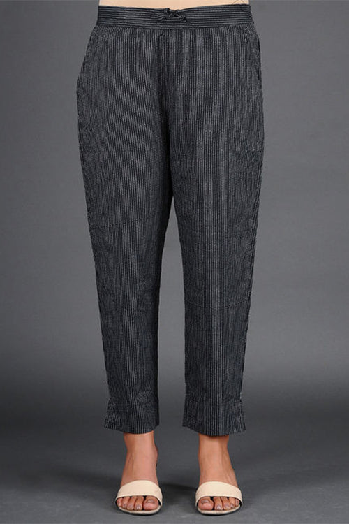 Dharan Black Narrow Woven Cotton Palazzo Pants For Women Online