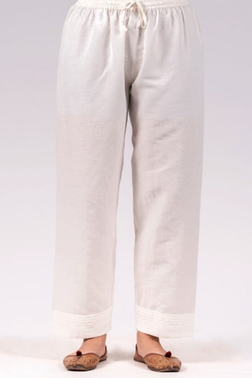 Dharan Linen Straight White Palazzo Pants For Women Online