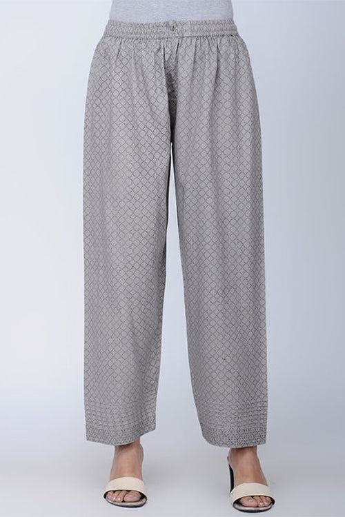 Dharan Printed Straight Grey Pants For Women Online