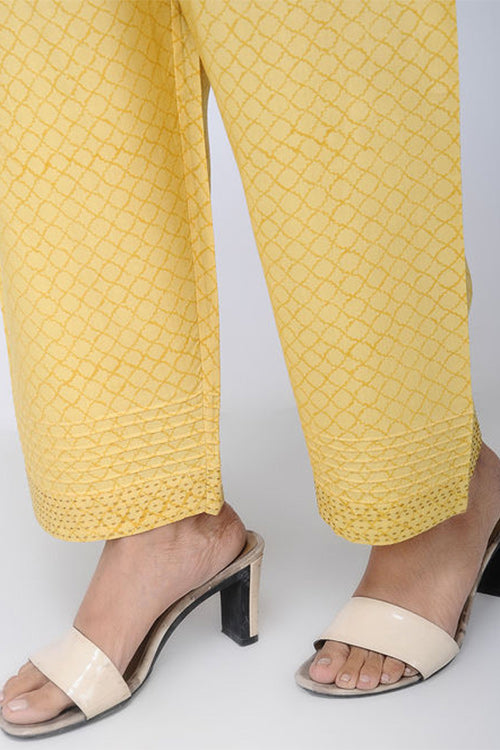 Dharan 'Printed Straight Pants' Yellow Block Printed Pants