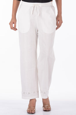 Dharan "Sikki Pants" White Embroidered Straight Pants