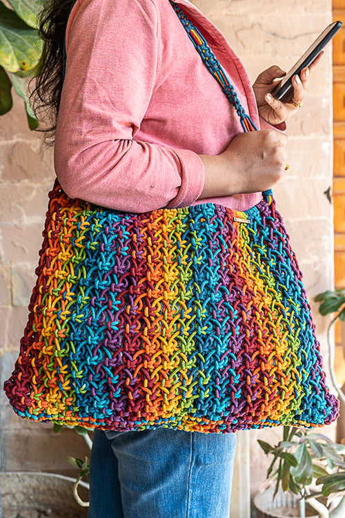 108Knots Maya  Blended Sriped Hand-Knotted Tote