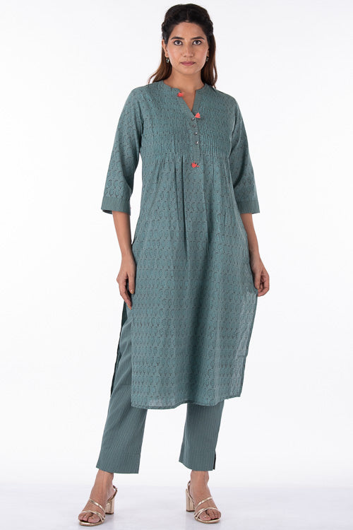 Dharan Nisha Turquoise Block Printed Kurta For Women Online