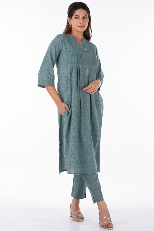 Dharan "Nisha Kurta" Turquoise Block Printed Kurta