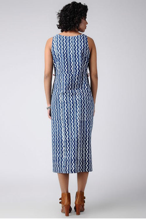 Dharan Dabu 'Zig-zag Print Dress' Indigo Block Printed Dress
