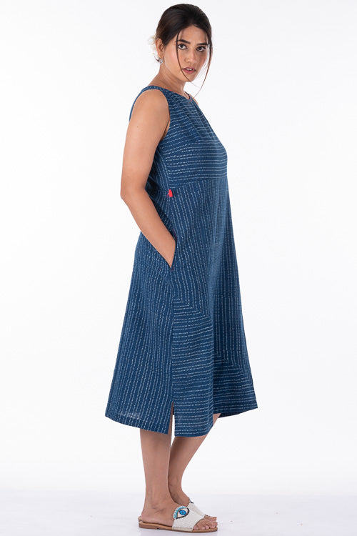 Dharan "Ditto Dress" Indigo Block Printed Dress