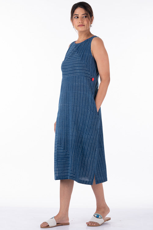 Dharan "Ditto Dress" Indigo Block Printed Dress