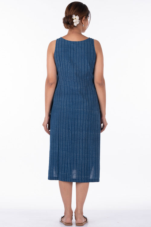 Dharan "Ditto Dress" Indigo Block Printed Dress