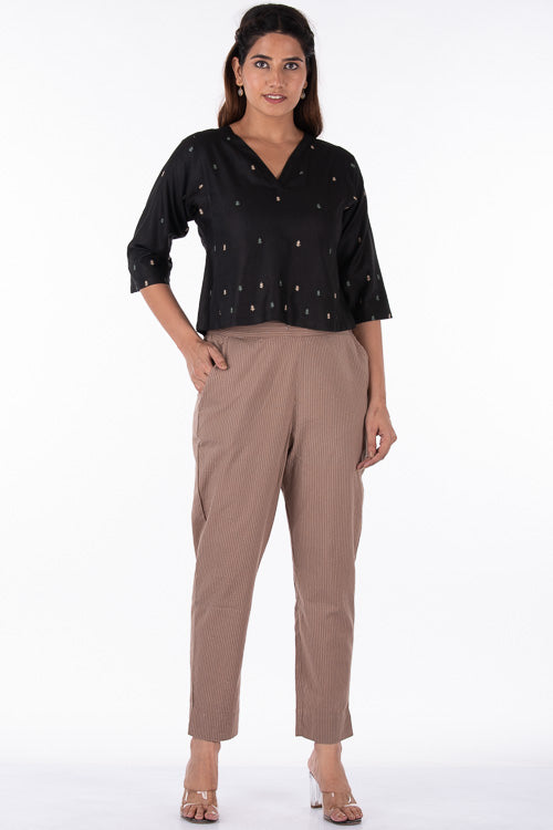 Dharan "Siri Crop Top" Black Embroidered Top