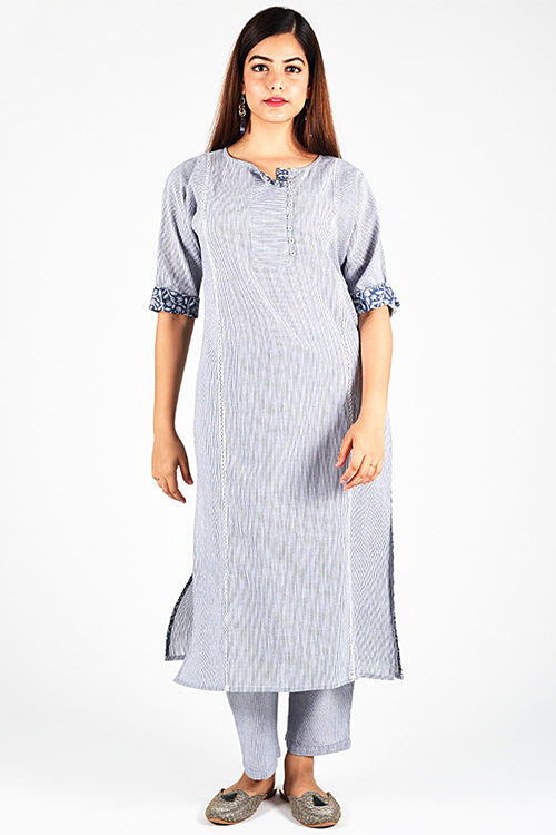 Dharan Charcoal Stripe Grey Woven Printed Kurti For Women Online