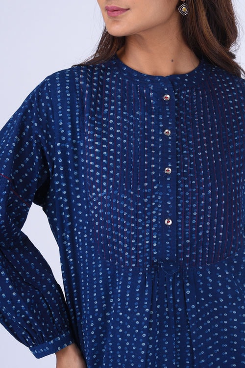 Dharan "Bundki Kurti" Blue Block Printed Top