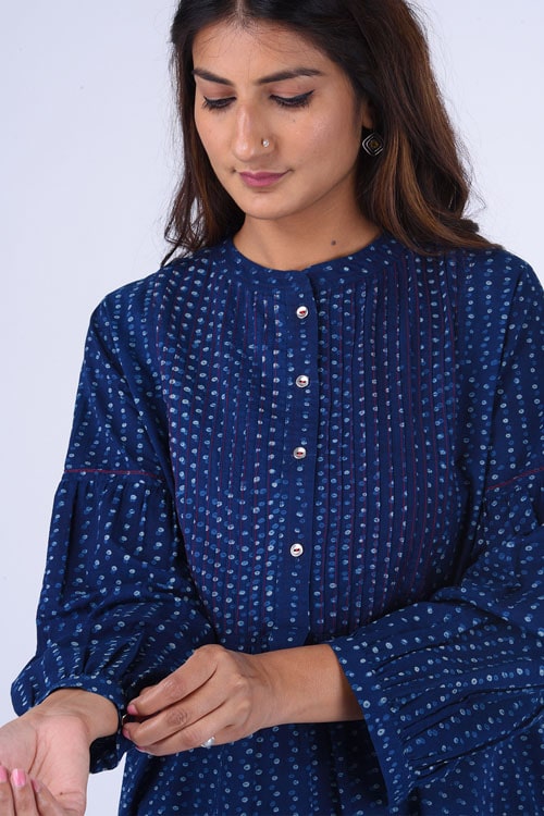 Dharan "Bundki Kurti" Blue Block Printed Top