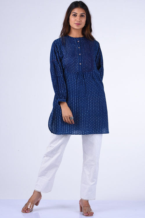 Dharan "Bundki Kurti" Blue Block Printed Top