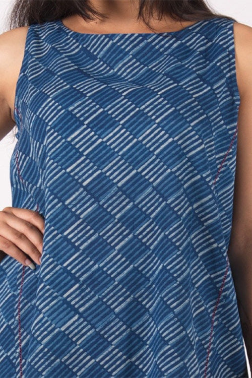 Dharan "Neel Slash Tunic" Indigo Block Printed Dress