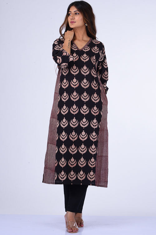 Dharan Black Kali Handblock Printed Cotton Kurta For Women Online