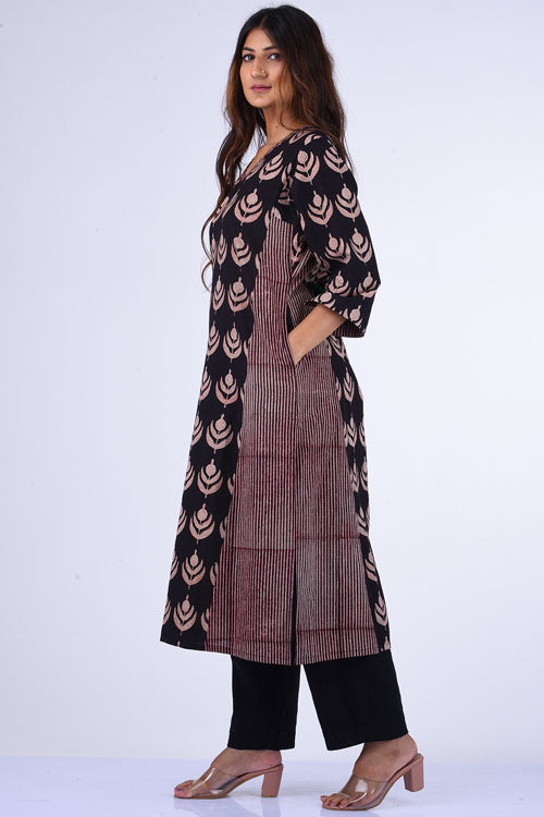 Dharan " Black Kali Kurta"Black Block Printed Kurta