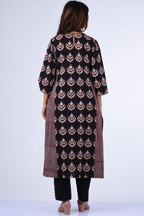 Dharan " Black Kali Kurta"Black Block Printed Kurta
