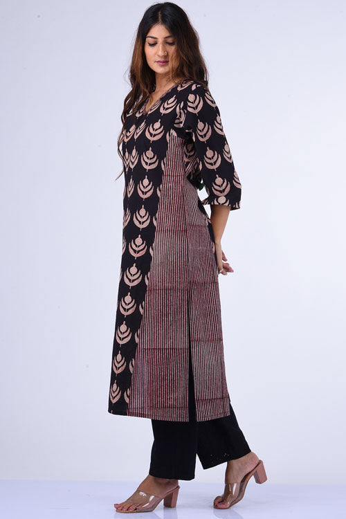 Dharan " Black Kali Kurta"Black Block Printed Kurta