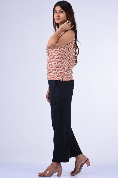 Dharan " Sleeveless Crop Top " Fawn Block Printed Top