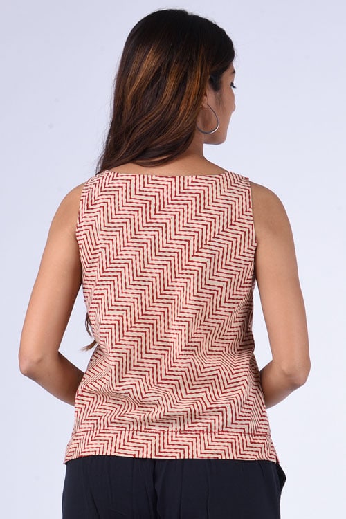 Dharan " Sleeveless Crop Top " Fawn Block Printed Top