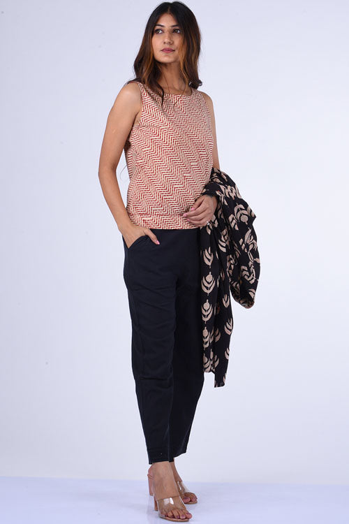 Dharan " Sleeveless Crop Top " Fawn Block Printed Top