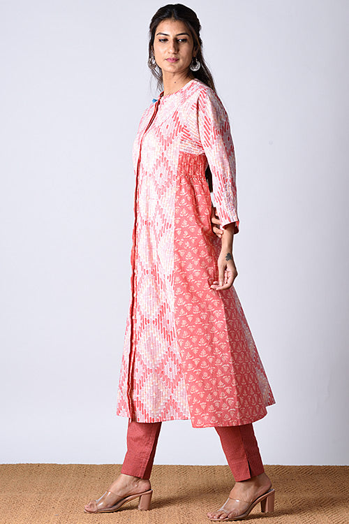 Dharan Maahi Red Block Printed Embroidery Dress For Women Online