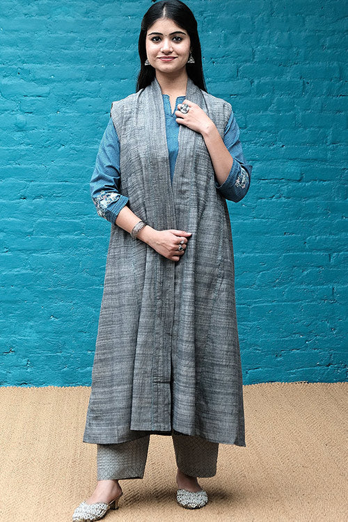 Dharan Brown Sleeveless Long Shrug For Women Online
