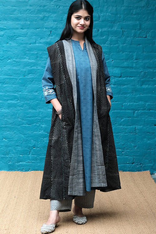 Dharan Brown Sleeveless Long Shrug For Women Online