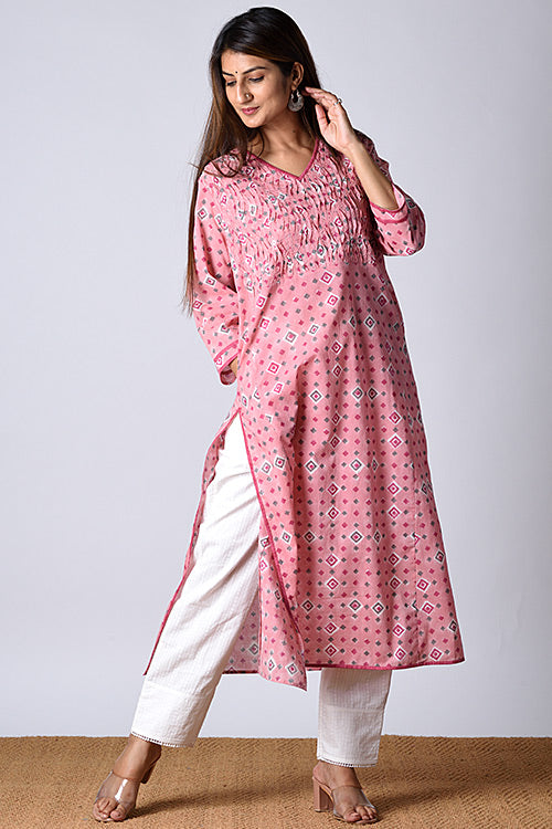 Dharan Heera Pink Block Printed Kurta For Women Online