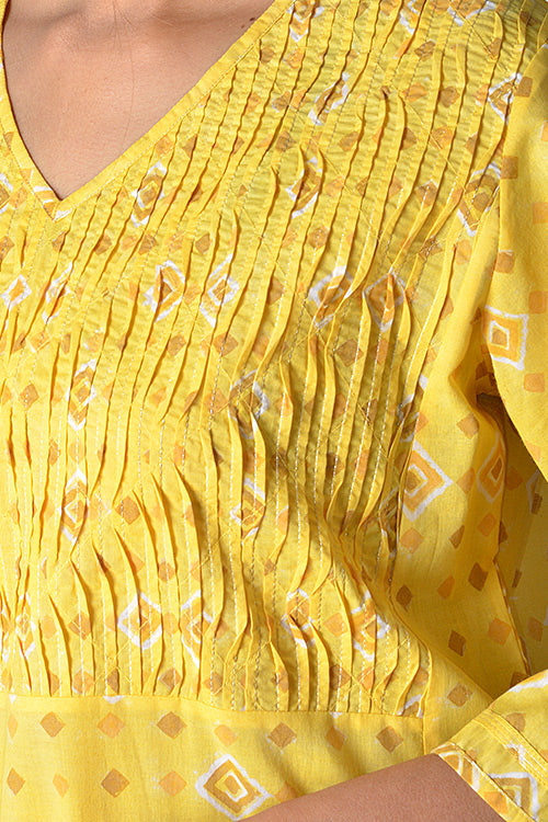 Dharan "Heera Kurta" Yellow Block Printed Kurta