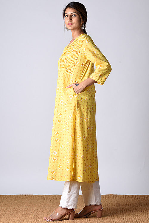 Dharan Heera Yellow Block Printed Kurta For Women Online
