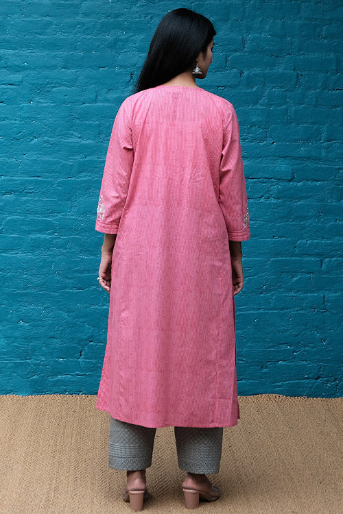 Dharan 'Embroidered Kalidar Kurta' Pink Block printed Kurta
