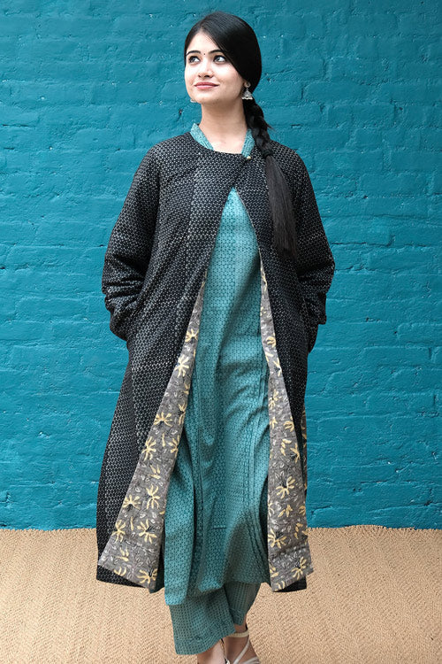 Dharan Grey Quilted Long Reversible Jacket For Women Online