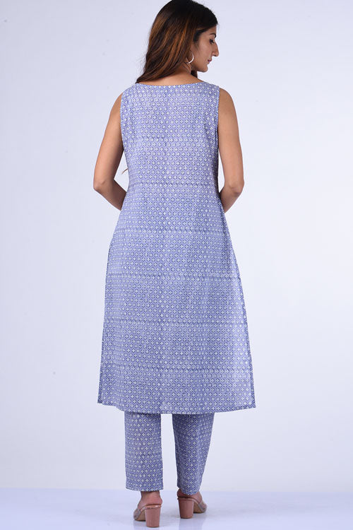 Dharan "Tarana Kurta" Grey Block Printed Kurta set of 3