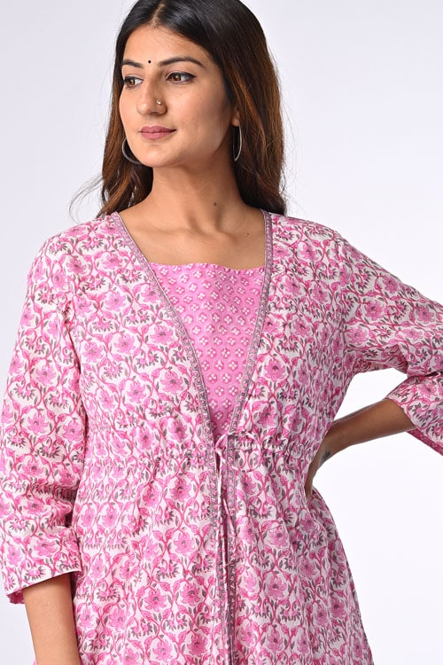 Dharan "Tarana Kurta" Pink Block Printed Kurta set of 3
