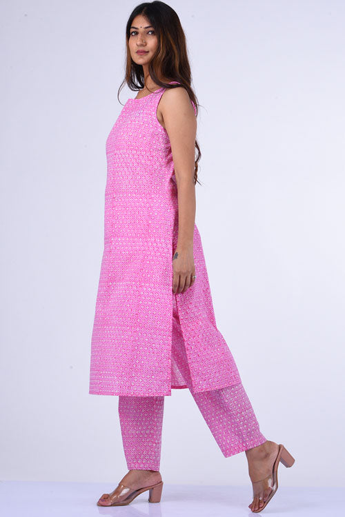 Dharan "Tarana Kurta" Pink Block Printed Kurta set of 3