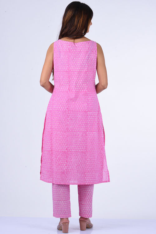Dharan "Tarana Kurta" Pink Block Printed Kurta set of 3