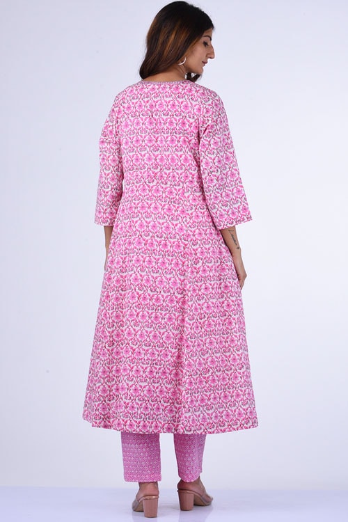 Dharan "Tarana Kurta" Pink Block Printed Kurta set of 3